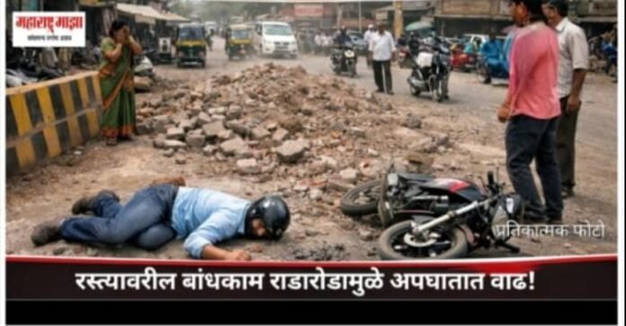 फलटणमध्ये बांधकामांचा बेजबाबदारपणा; रस्त्यांवरील साहित्यामुळे नागरिकांच्या जीविताला धोका