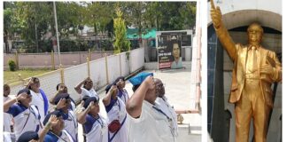 भीमजन्मभूमी महू येथे समता सैनिक दलाच्या महिला सैनिकांची डॉ.बाबासाहेब आंबेडककारांना मानवंदना