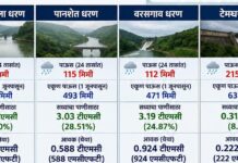 पुण्याच्या खडकवासला धरणसाखळीत २४ तासांत १.८७१ टीएमसी पाण्याची भर; टेमघरमध्ये सर्वाधिक २१५ मिमी पावसाची नोंद