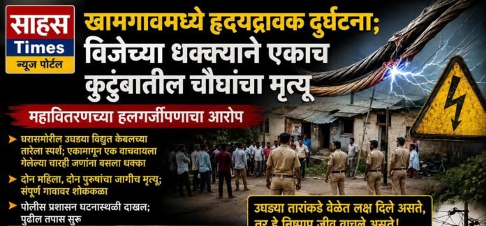 खामगावमध्ये हृदयद्रावक दुर्घटना; विजेच्या धक्क्याने एकाच कुटुंबातील चौघांचा मृत्यू, महावितरणच्या हलगर्जीपणाचा आरोप