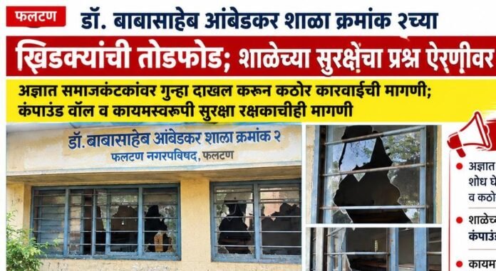 डॉ. बाबासाहेब आंबेडकर शाळा क्रमांक २च्या खिडक्यांची तोडफोड; शाळेच्या सुरक्षेचा प्रश्न ऐरणीवर